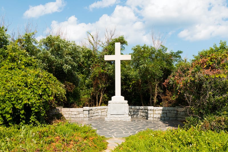 First Landing State Park memorial in Virginia marking English settlers who arrived in 1607