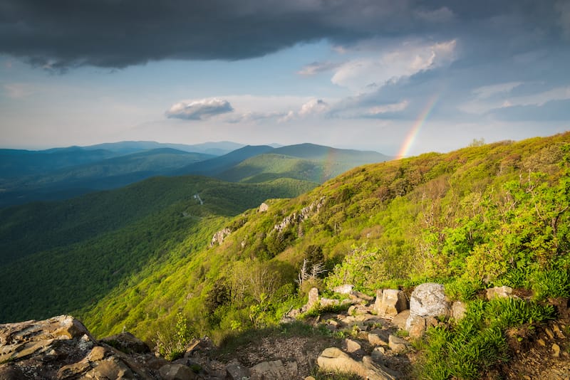 Rainbow over Shenandoah National Park in spring