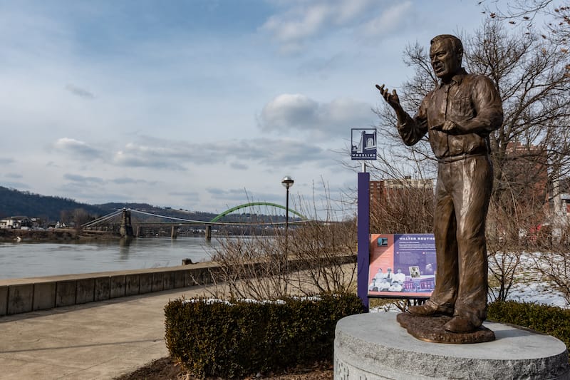 Memorial statue of Walter Reuther, a Wheeling native, who was a labor rights leader and president of United Auto Workers