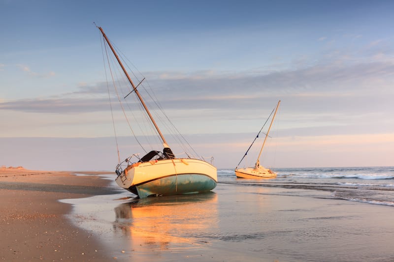 Shipwrecked boats on Cape Hatteras National Seashore