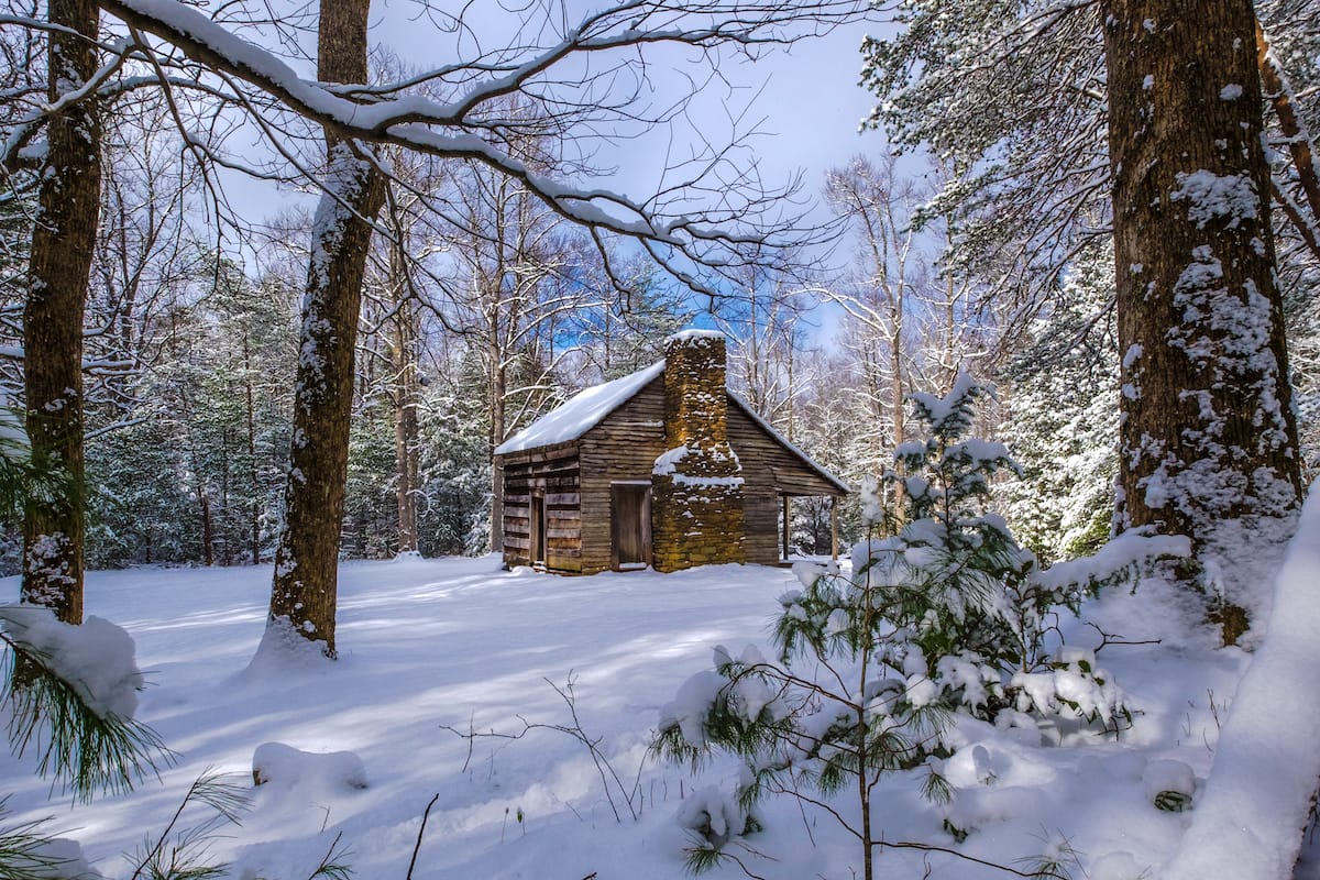 Cabin in winter in the Smoky Mountains
