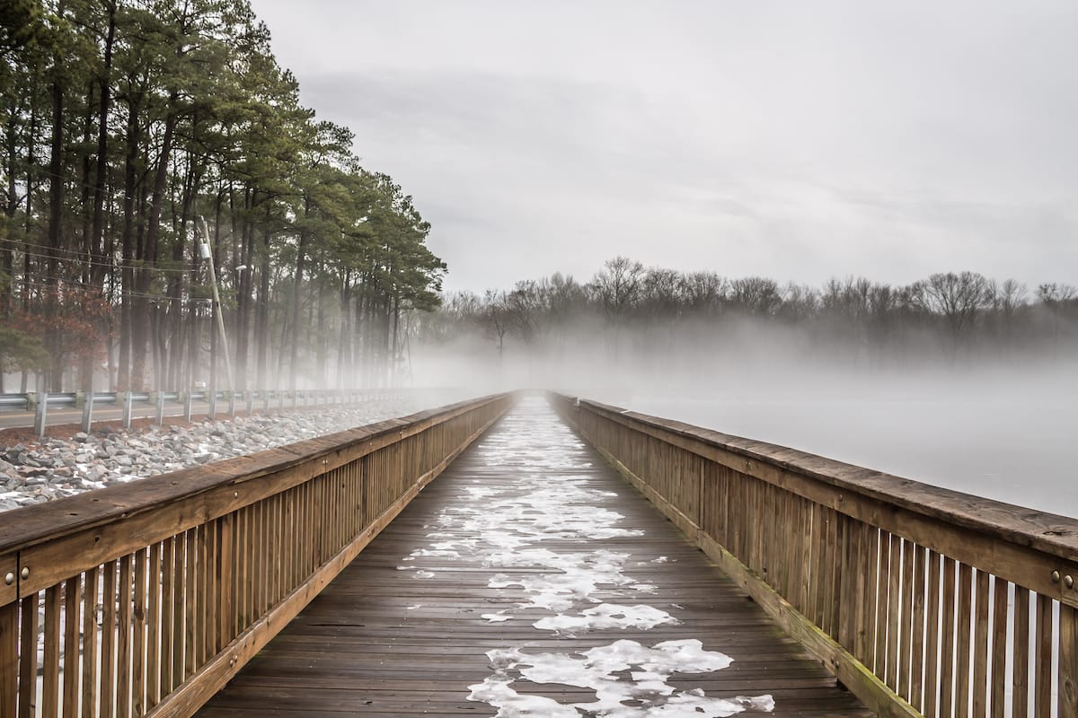 Foggy, cold morning in VA Beach in winter