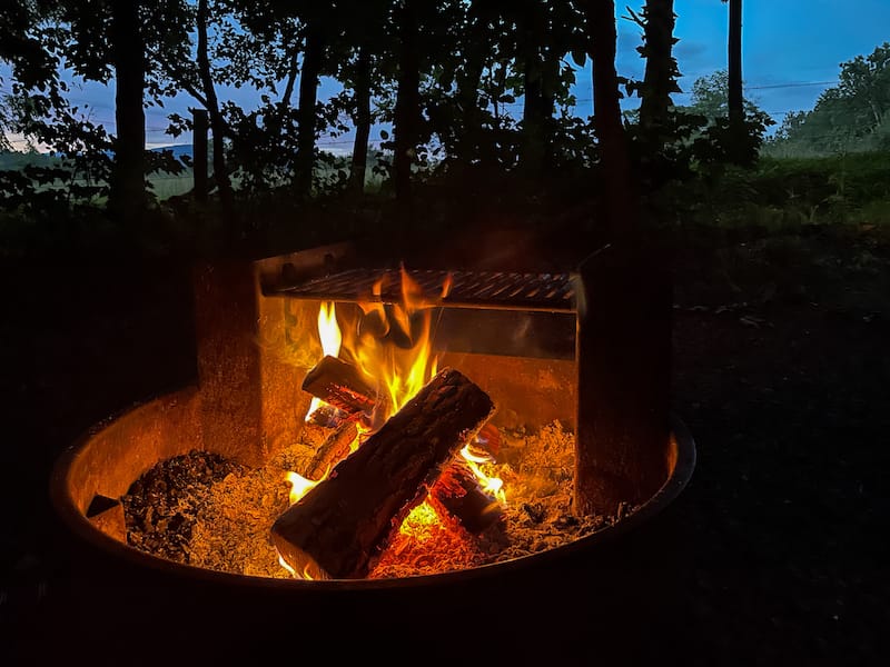 Fire at dusk at Getaway Shenandoah