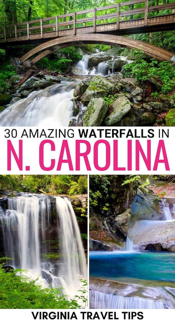 Are you looking for gorgeous waterfalls in North Carolina? We showcase the best North Carolina waterfalls, how to hike to them, and practical info for each! | Waterfall hikes in North Carolina | North Carolina waterfall hikes | NC waterfalls | Waterfalls in NC | What to do in North Carolina | Waterfalls near Charlotte | Waterfalls near Asheville | Waterfalls in the Great Smoky Mountains | Asheville waterfalls | Brevard waterfalls | Blue Ridge Parkway waterfalls