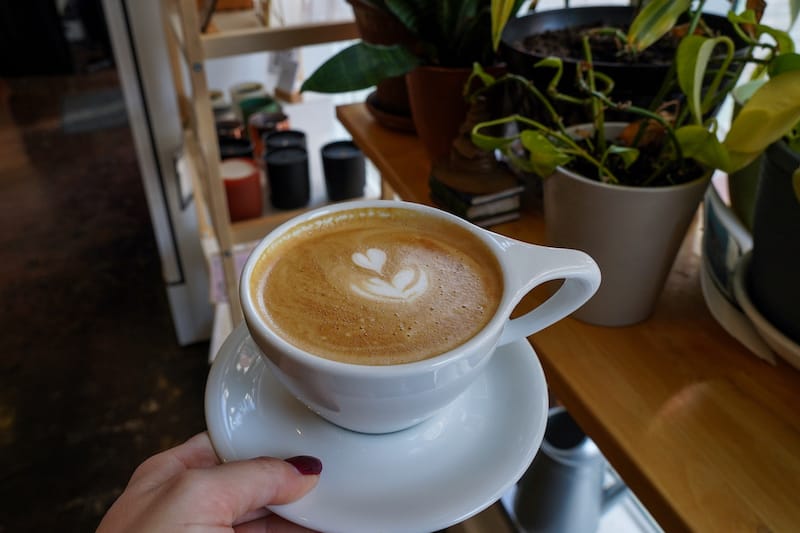 A flat white at Cure Coffeehouse