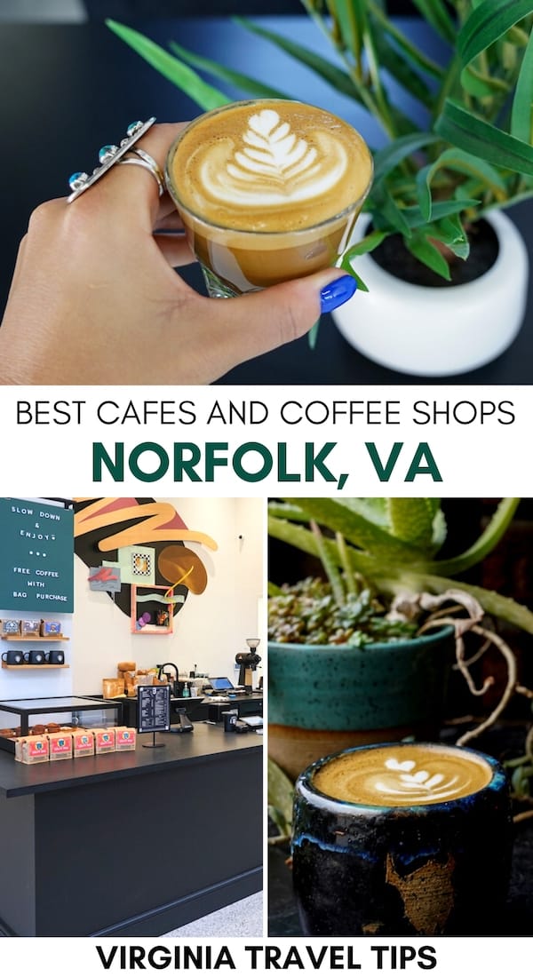 Are you looking for the best coffee shops in Norfolk, VA? This guide to Norfolk cafes shows you my favorites, including a map so you can easily find them! | Coffee in Norfolk | Norfolk cafes | Norfolk coffee | Tidewater cafes | tidewater coffee | Norfolk coffee shops | What to do in Norfolk | Breakfast in Norfolk | Brunch in Norfolk | Lunch in Norfolk | Things to do in Norfolk VA