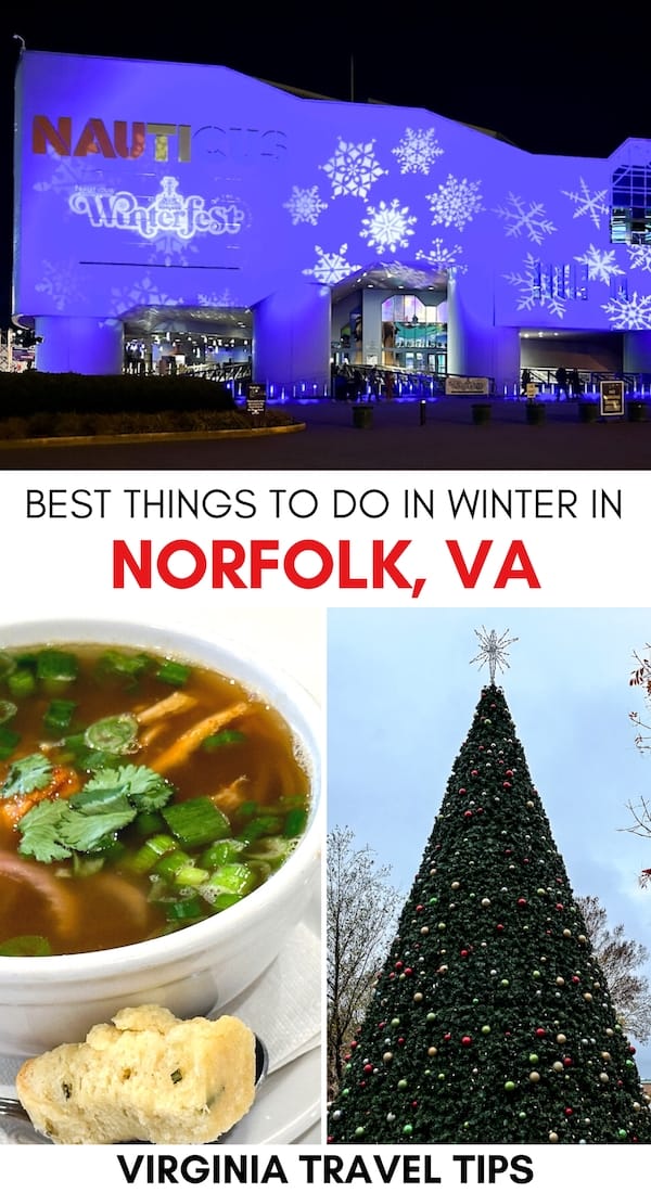 Looking to spend the winter in Norfolk, VA this season? This guide contains the best Norfolk Christmas events, wintry things to do, and your questions answered. | Christmas in Norfolk VA | Winter trip to Norfolk VA | Things to do in Norfolk in winter | November in Norfolk VA | December in Norfolk VA | January in Norfolk VA | February in Norfolk VA | March in Norfolk VA | New Years in Norfolk VA